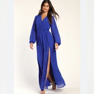 Lulu’s Wondrous Water Lilies Royal Blue Maxi Dress